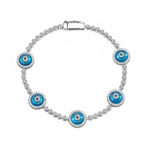 Ello Elli Lab Created Moissanite Evil Eye Tennis Bracelet for Women - 925 Sterling Silver - 1mm D Color VVS Lab Created Moissanite Stones - Evil Eye Pattern - Dual Safety - Luxury Jewelry Gift with Premium Elegant Green Bracelet Box