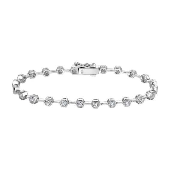 Ello Elli Moissanite Sterling Silver Tennis Bracelet for Women - 2.5mm D Color VVS Stones - 4.5mm Hex Bezel Setting - Dual Safeties - Luxury Gift Box