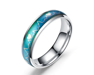 6mm Color Changing Stainless Steel Mood Ring w/ Heartbeat by Ello