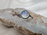 7mm Natural Moonstone Stainless-Steel Silver Tone Dainty Style Ring